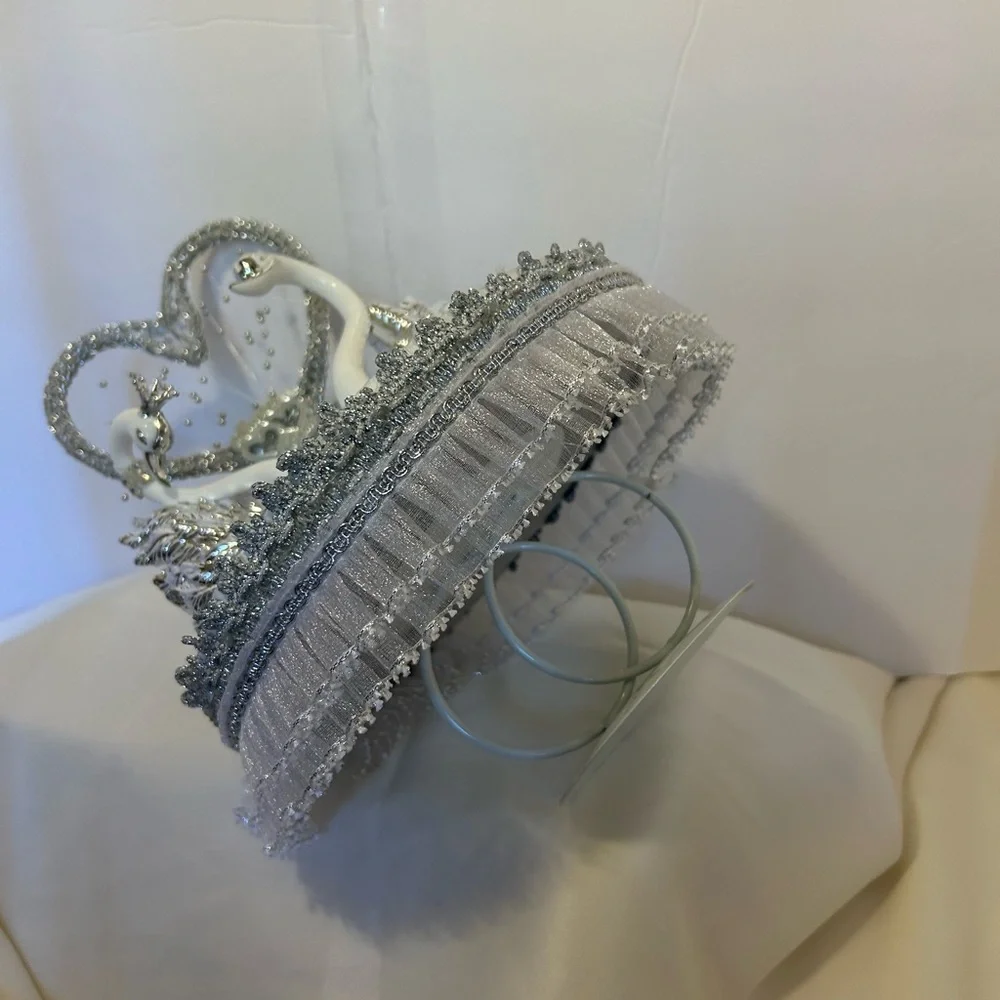 Chic Silver Swan and Heart Cake Topper